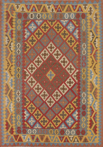 Flat Weave Geometric Kilim Persian Area Rug 7x10