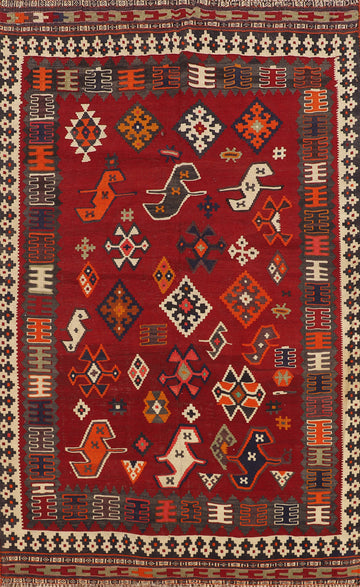Vegetable Dye Red Kilim Qashqai Persian Rug 5x7