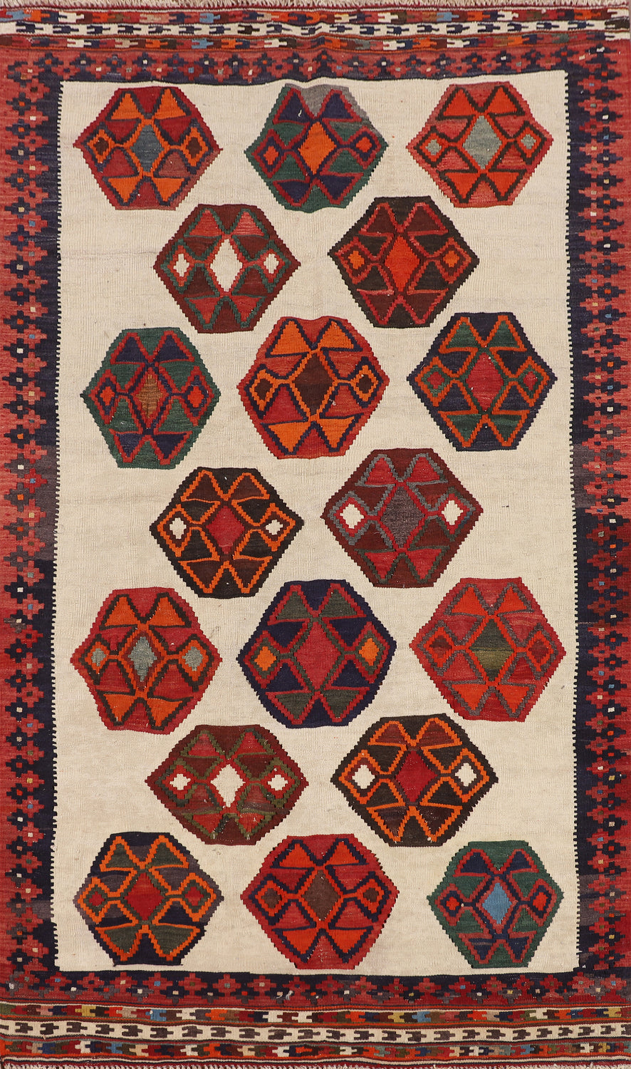 Vegetable Dye Ivory Kilim Qashqai Persian Rug 4x7