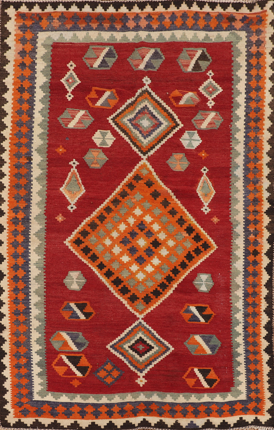 Vegetable Dye Red Kilim Qashqai Persian Rug 5x7