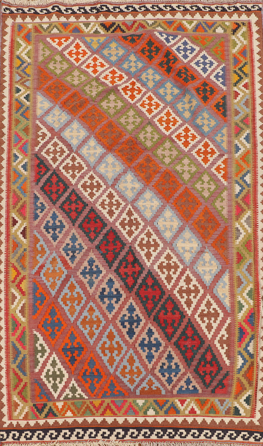 Reversible Wool Kilim Qashqai Vegetable Dye Persian Rug 5x9