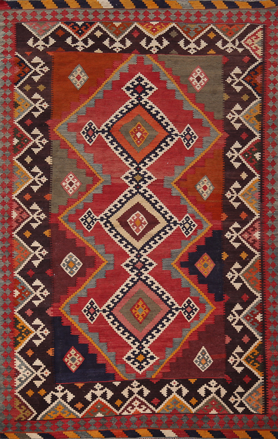 Reversible Wool Kilim Qashqai Persian Area Rug 5x8