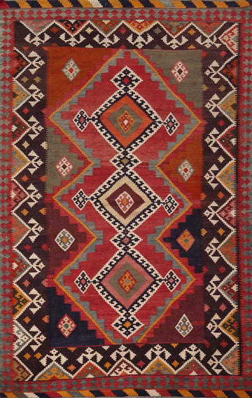 Reversible Wool Kilim Qashqai Persian Area Rug 5x8