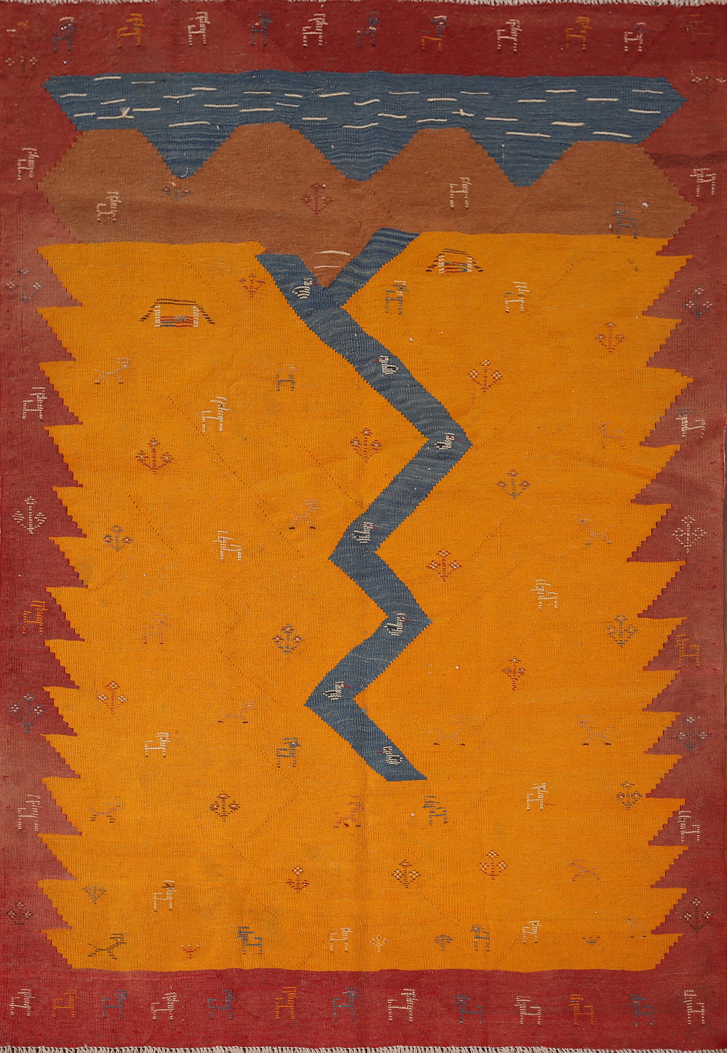 Nomadic Wool Vegetable Dye Kilim Qashqai Persian Rug 5x6