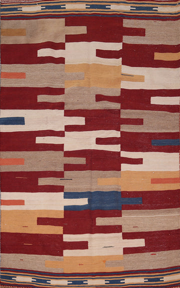 Flat Weave Kilim Qashqai Reversible Wool Persian Rug 5x7