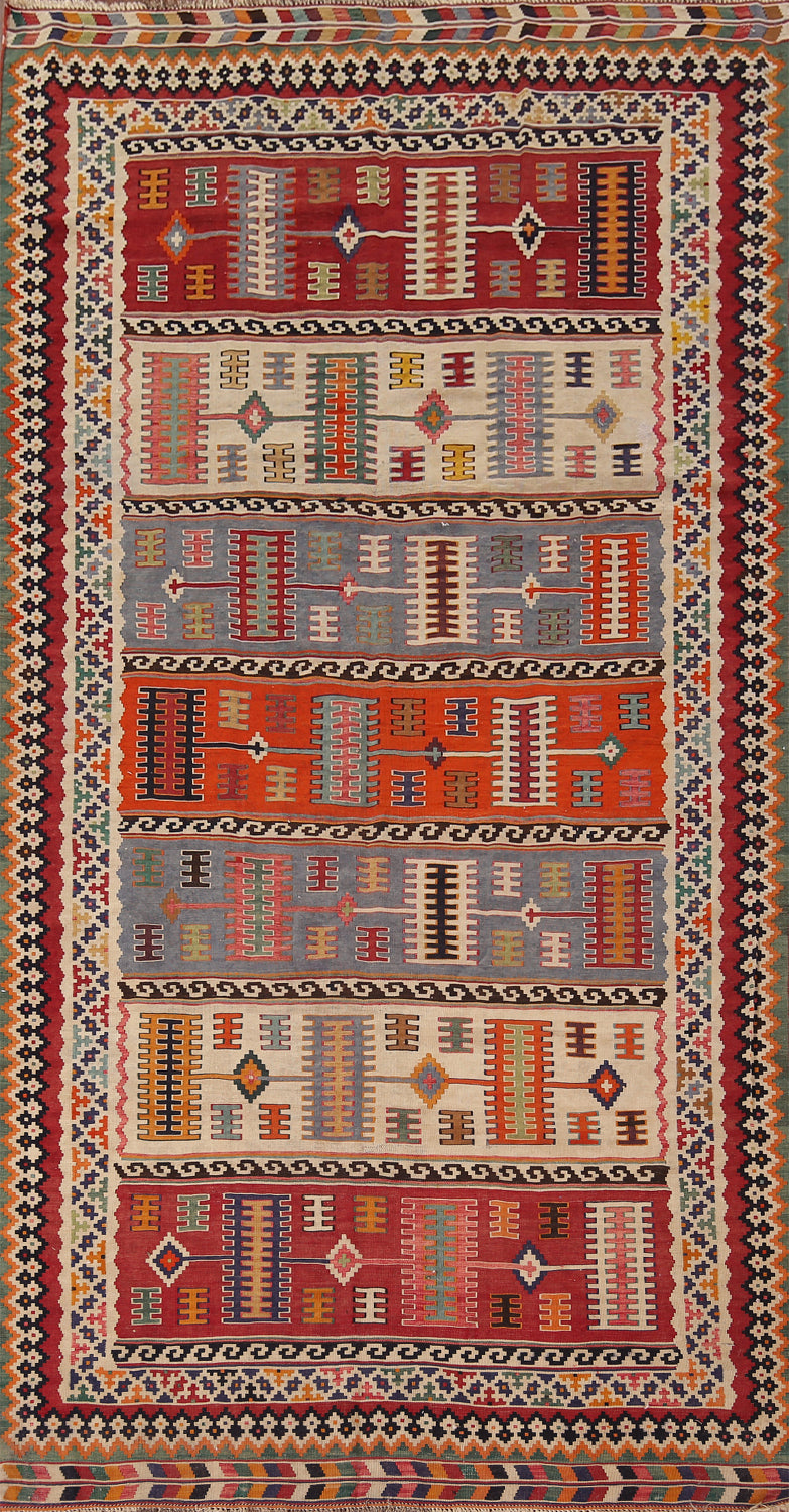 Antique Wool Vegetable Dye Kilim Qashqai Persian Rug 5x10