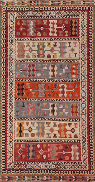Antique Wool Vegetable Dye Kilim Qashqai Persian Rug 5x10
