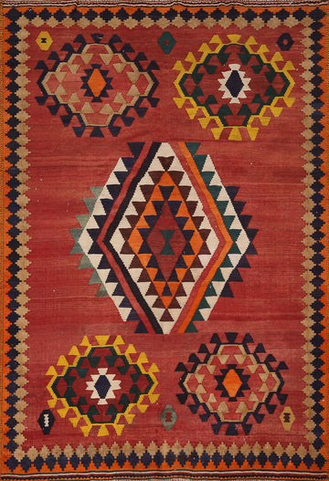 Flat Weave Kilim Qashqai Vegetable Dye Persian Rug 5x7