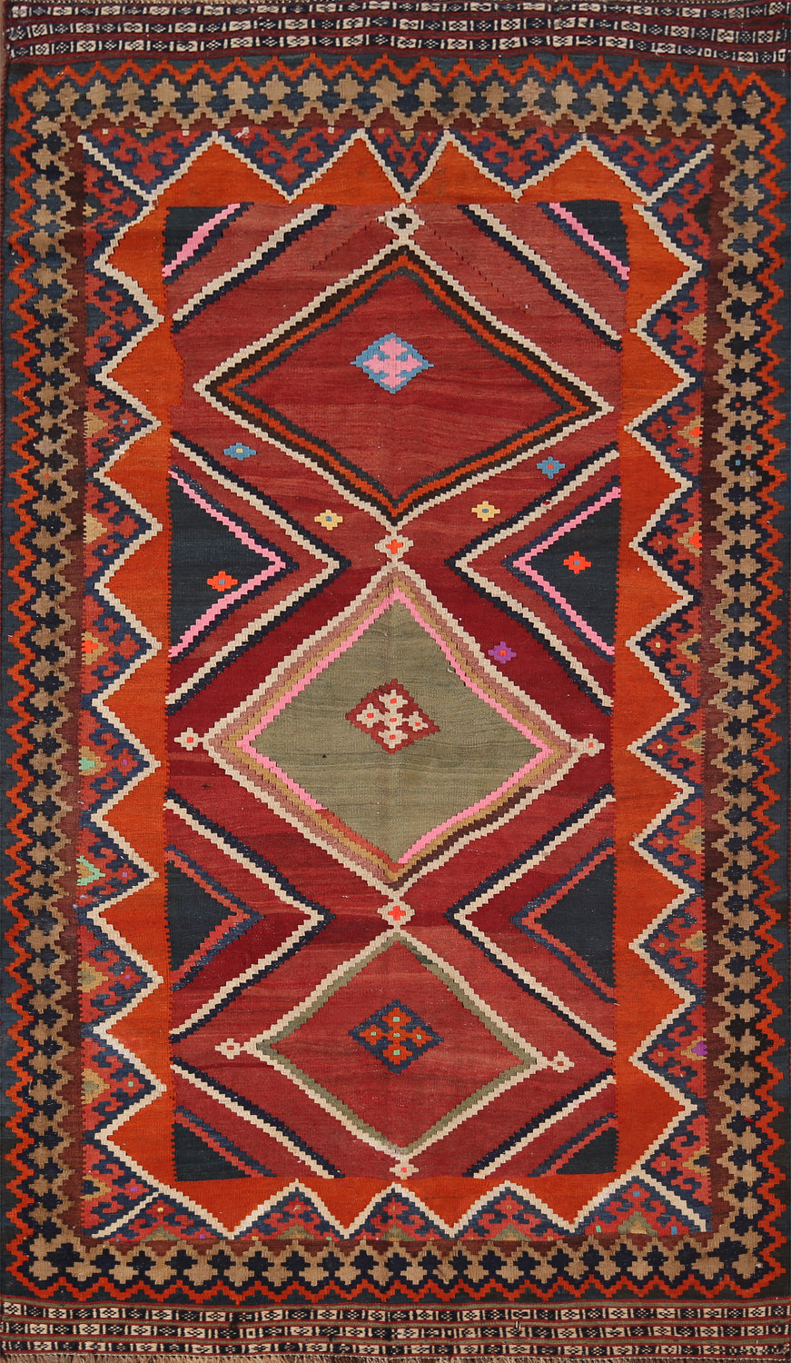 Vegetable Dye Wool Kilim Qashqai Persian Rug 4x8