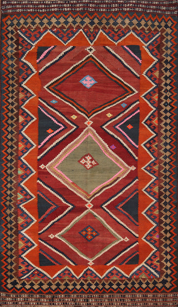 Vegetable Dye Wool Kilim Qashqai Persian Rug 4x8
