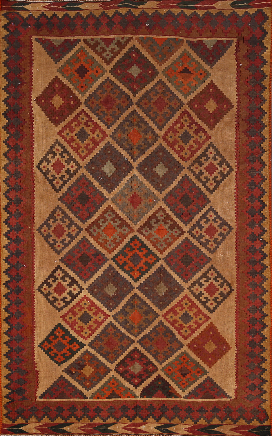 Geometric Wool Trellis Kilim Qashqai Persian Rug 4x6