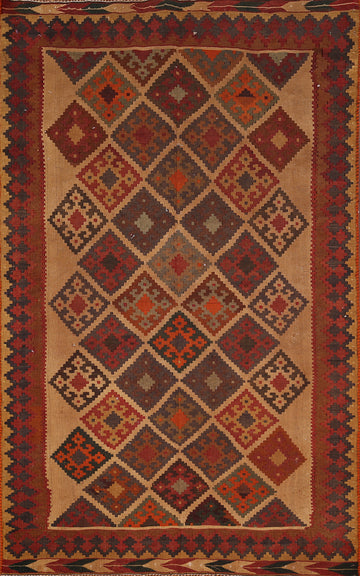 Geometric Wool Trellis Kilim Qashqai Persian Rug 4x6