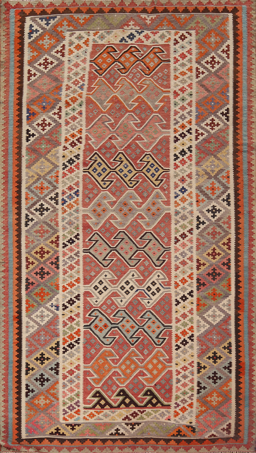 Geometric Wool Kilim Qashqai Persian Area Rug 5x10