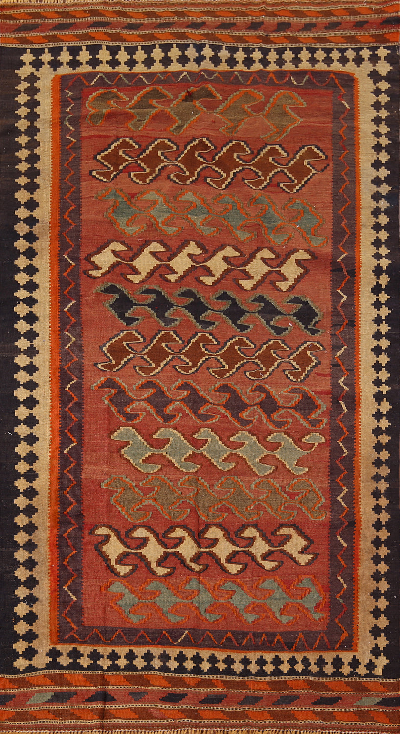 Vegetable Dye Kilim Qashqai Persian Runner Rug 4x9