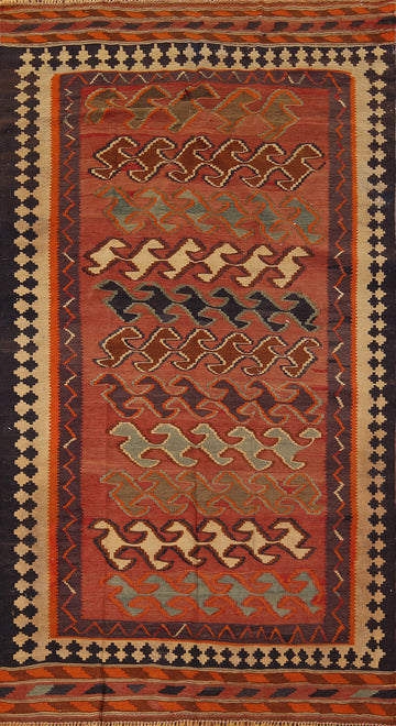Vegetable Dye Kilim Qashqai Persian Runner Rug 4x9