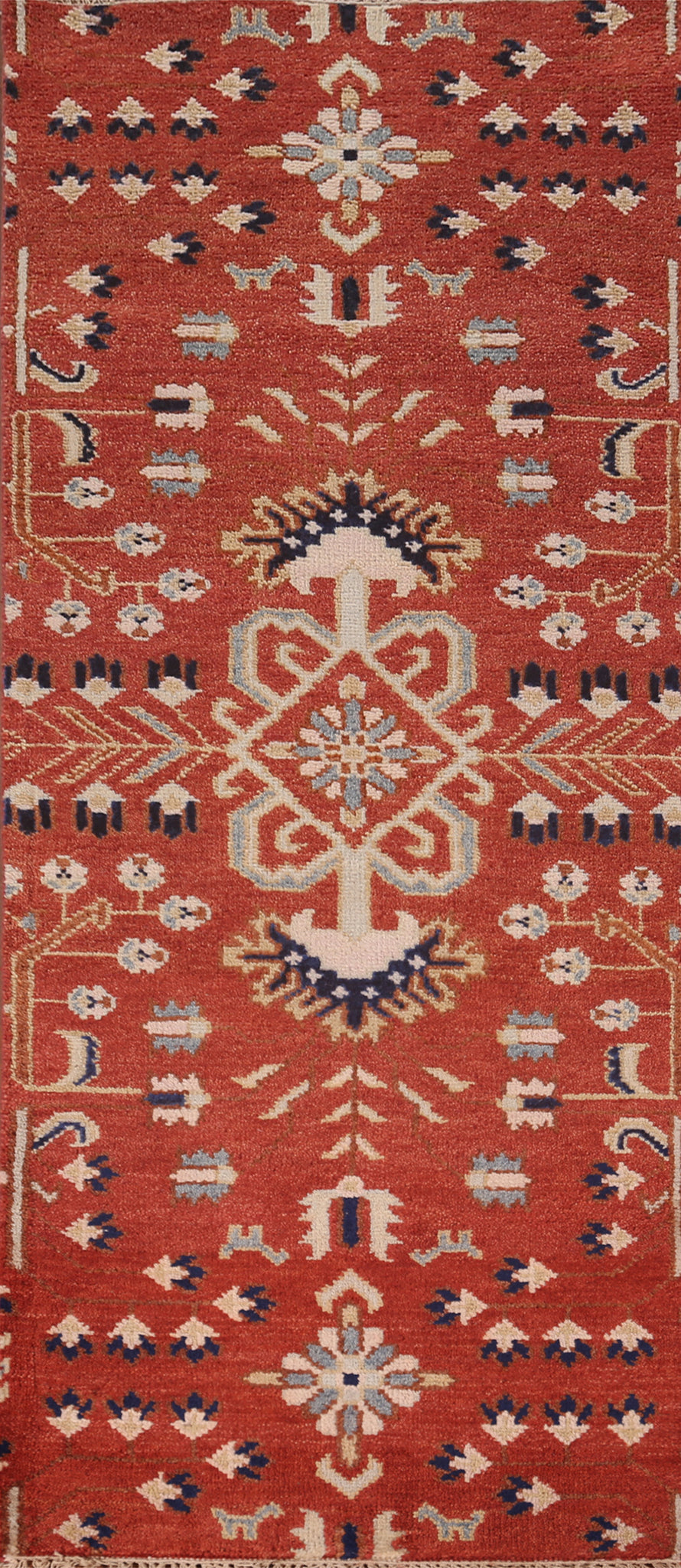 All-Over Orange Wool Kazak Oriental Runner Rug 3x8