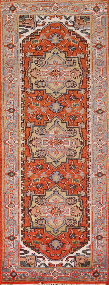 Orange Wool Heriz Serapi Oriental Runner Rug 3x8