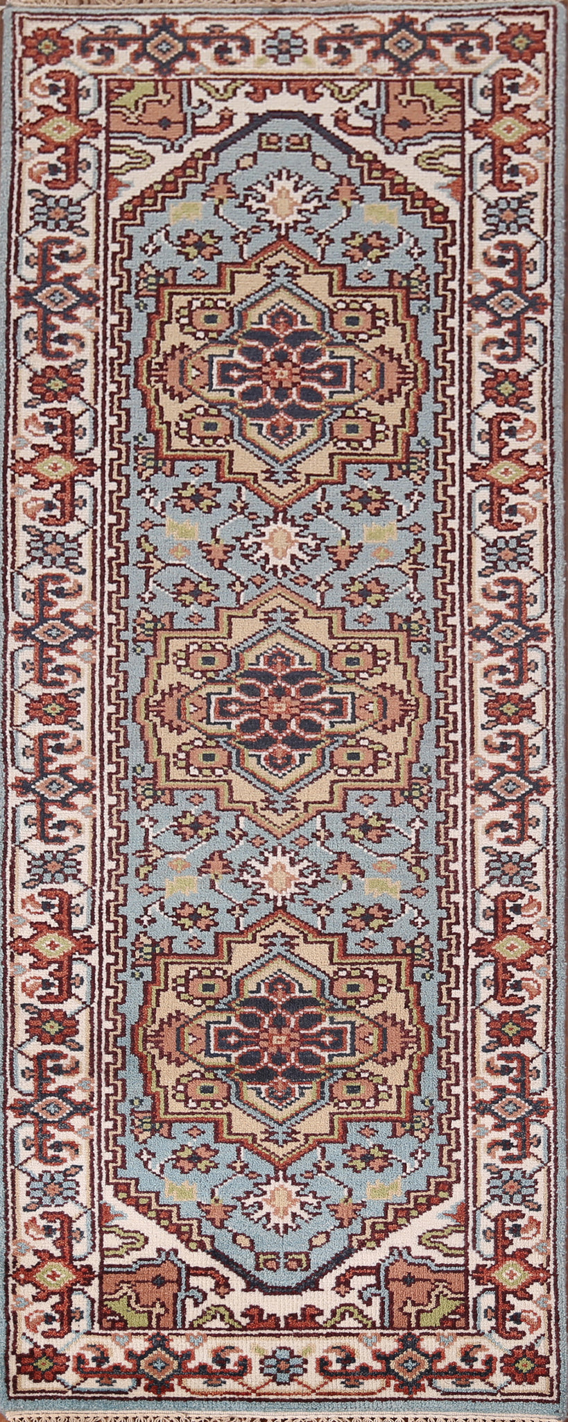 Light Blue Heriz Serapi Oriental Runner Rug 3x8