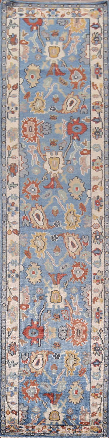 Light Blue Handmade Oushak Oriental Runner Rug 2x14