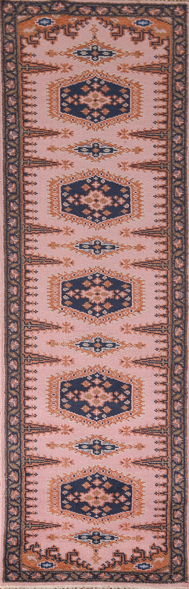 Pink Geometric Viss Oriental Runner Rug 3x10