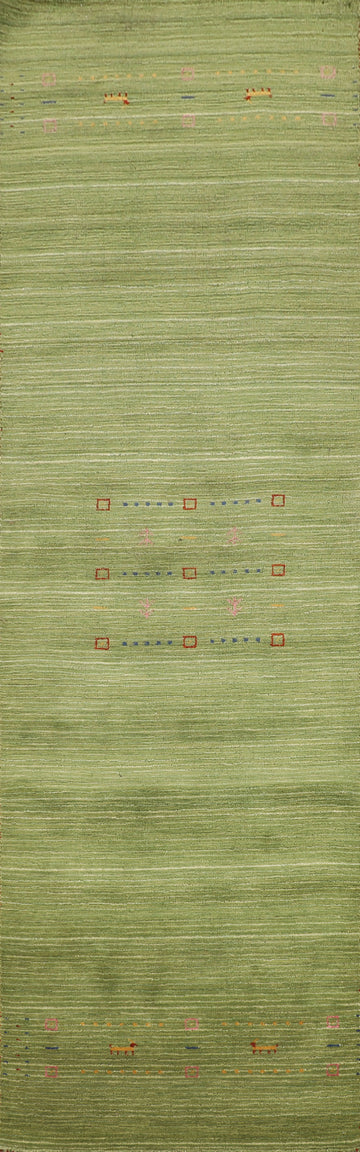 Light Green Tribal Gabbeh Oriental Runner Rug 3x11