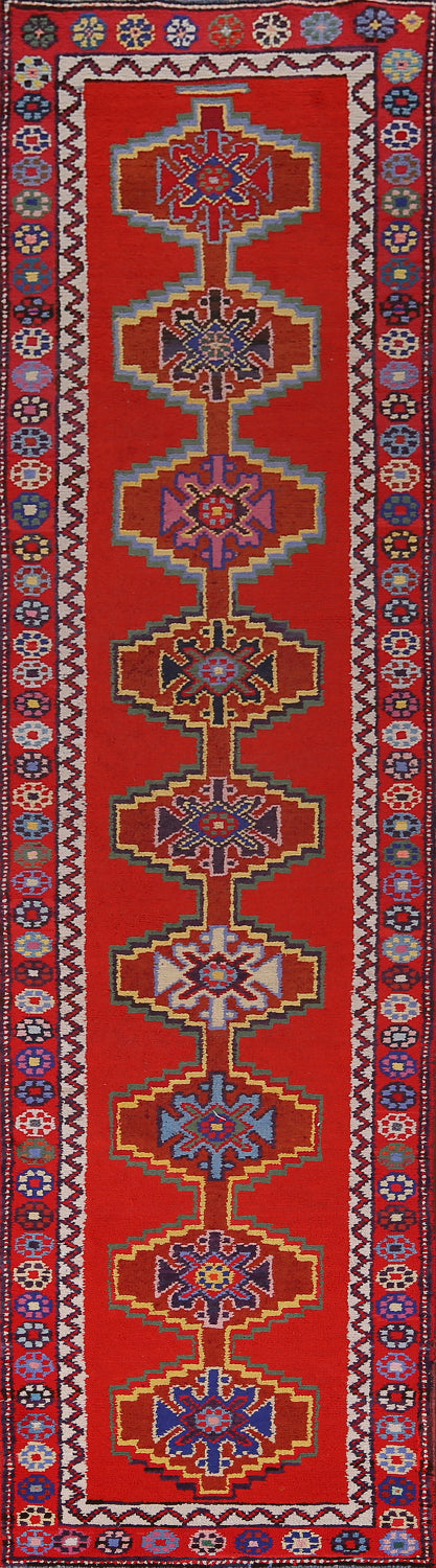 Red Geometric Anatolian Turkish Runner Rug 3x13