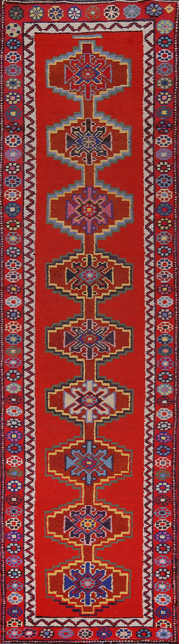Red Geometric Anatolian Turkish Runner Rug 3x13