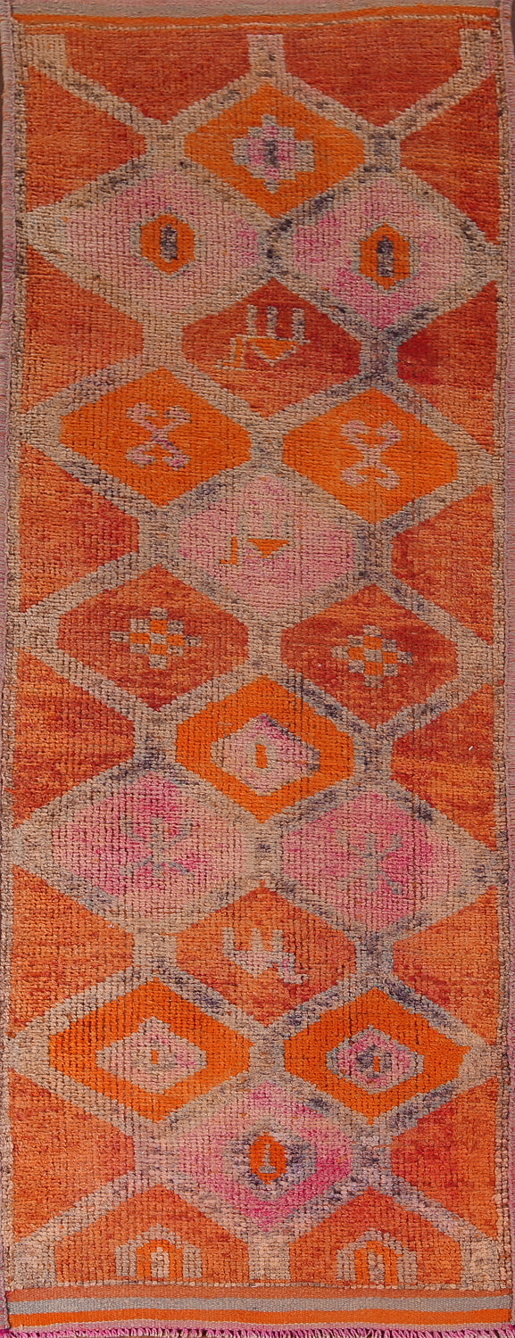 Tribal Geometric Oushak Turkish Runner Rug 3x10