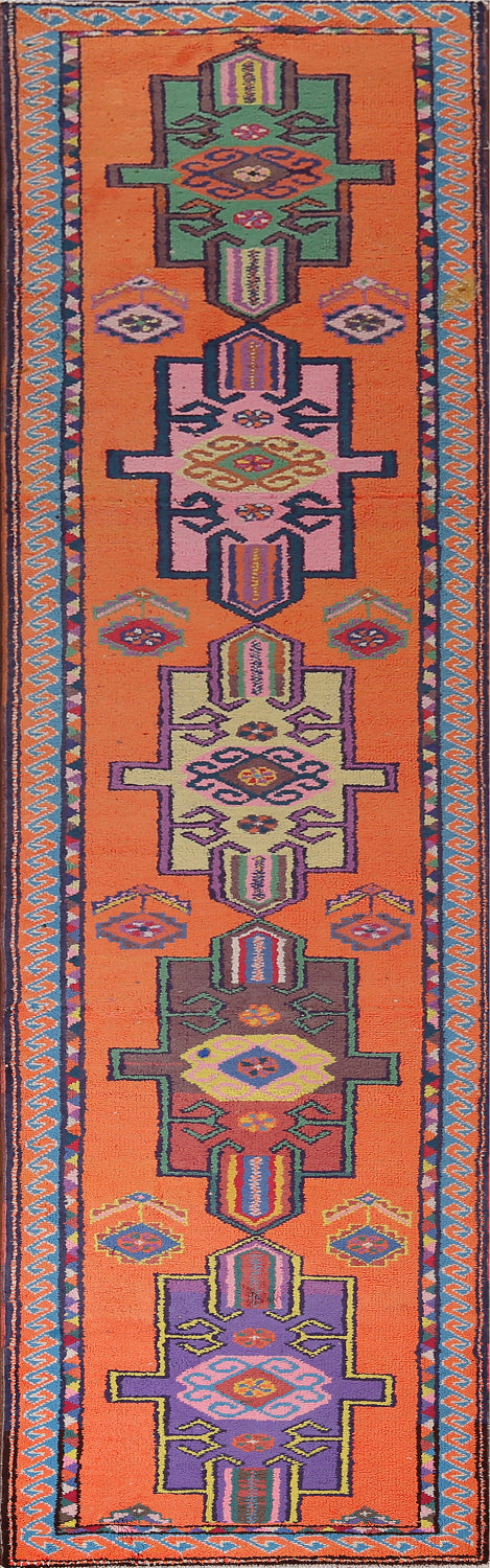 Orange Geometric Anatolian Oriental Runner Rug 3x12