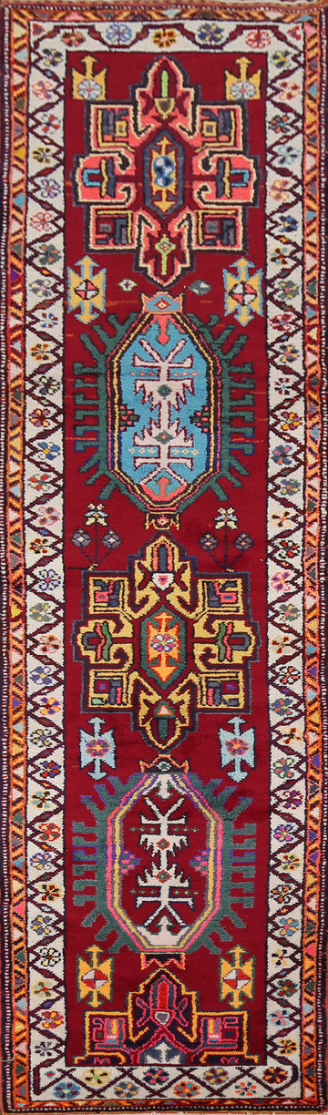 Red Geometric Anatolian Turkish Runner Rug 3x13