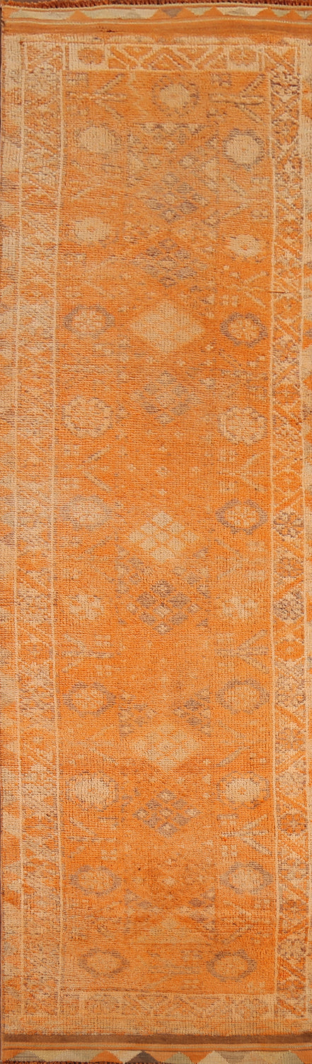 Vintage Wool Orange Anatolian Oriental Runner Rug 3x12