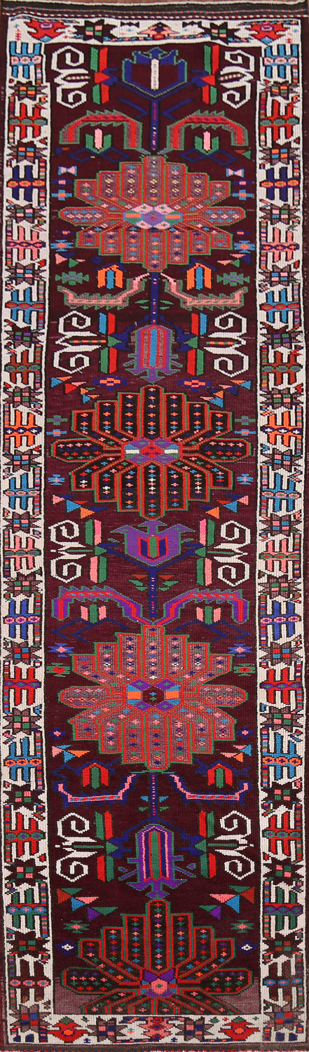 Wine Red Tribal Wool Anatolian Turkish Runner Rug 4x14