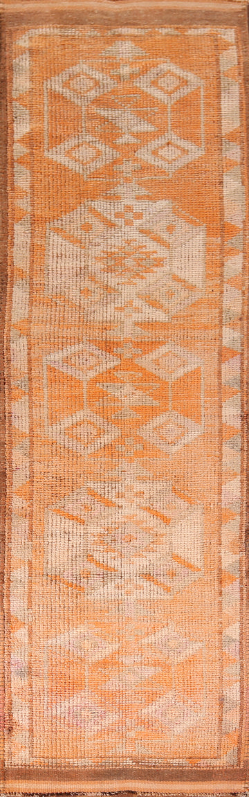 Orange Wool Oushak Turkish Runner Rug 3x11
