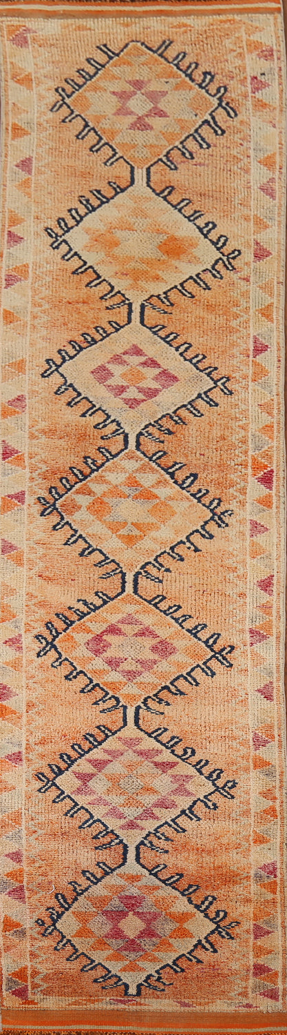 Orange Geometric Oushak Oriental Runner Rug 3x13