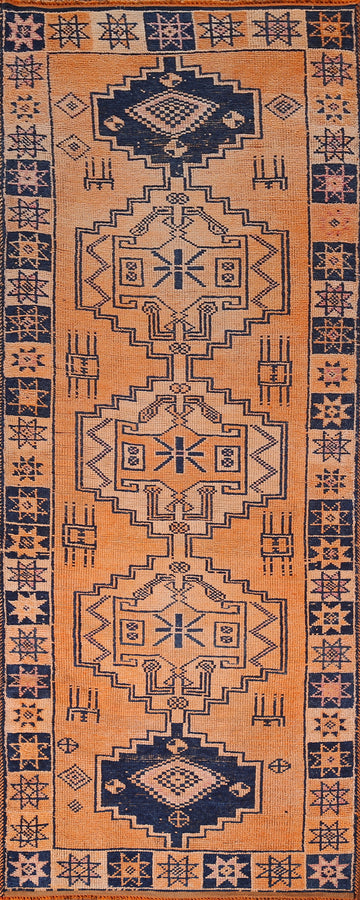 Tribal Geometric Oushak Turkish Runner Rug 4x10