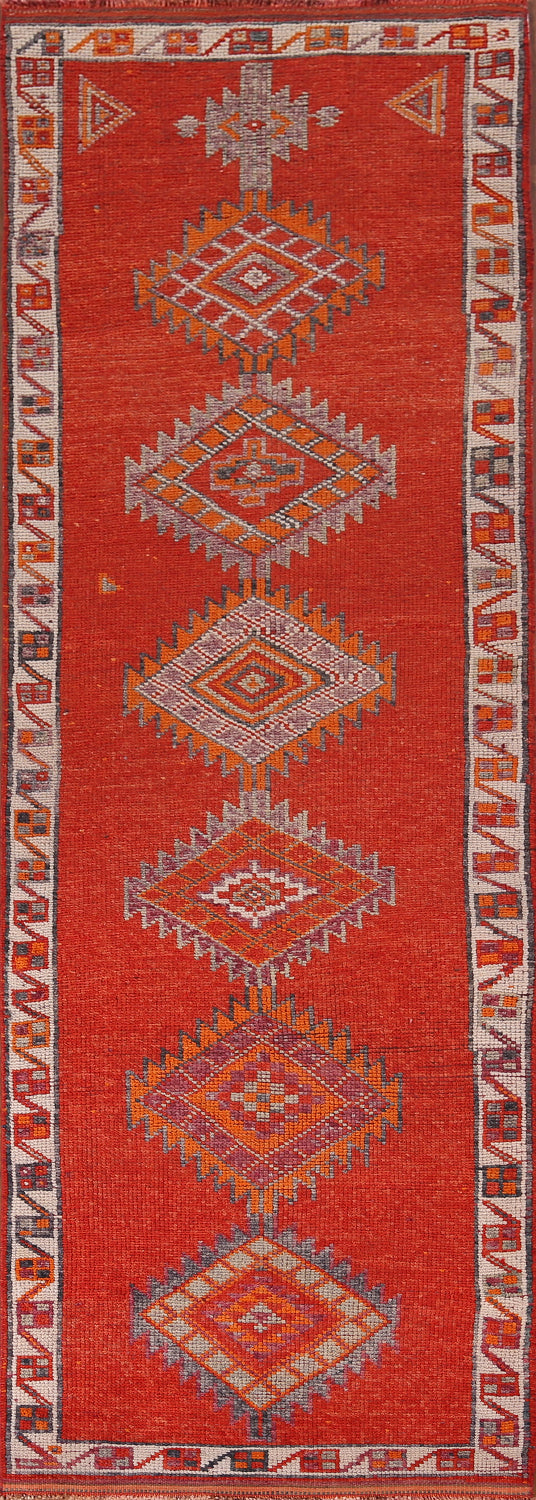 Geometric Wool Oushak Turkish Runner Rug 3x12