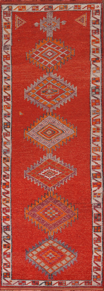 Geometric Wool Oushak Turkish Runner Rug 3x12