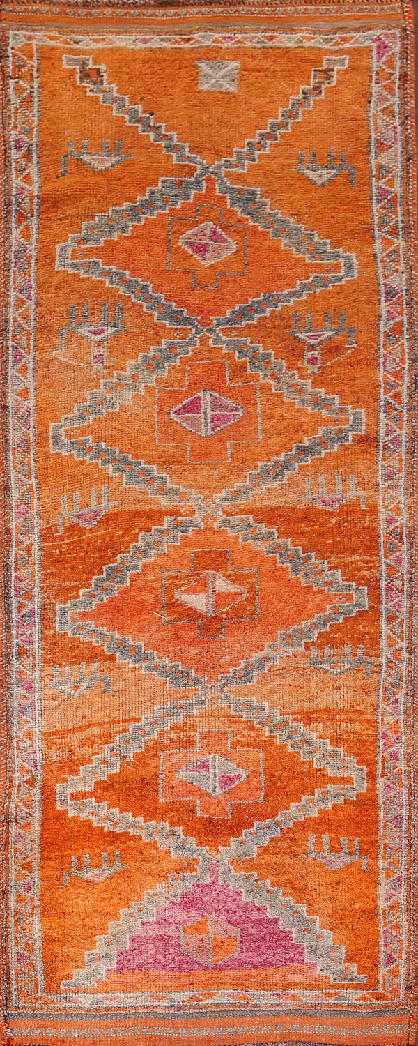 Tribal Wool Orange Oushak Turkish Runner Rug 4x10
