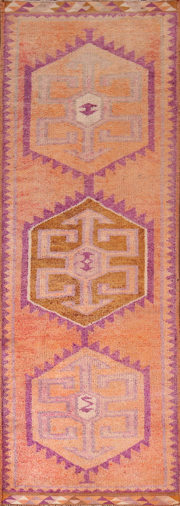 Vintage Geometric Oushak Oriental Runner Rug 4x10
