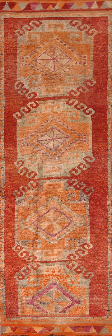 Handmade Wool Orange Oushak Turkish Runner Rug 3x11