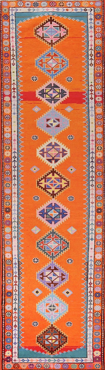 Handmade Silk Orange Anatolian Turkish Runner Rug 3x13