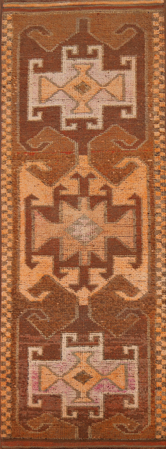 Brown & Orange Wool Oushak Turkish Runner Rug 3x11