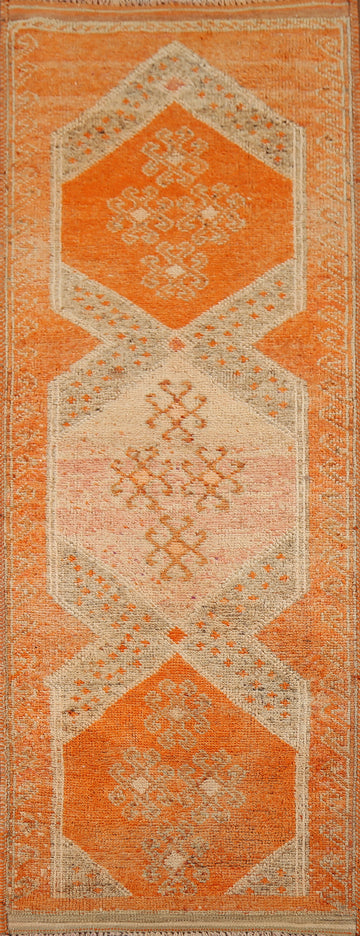 Orange Wool Oushak Oriental Runner Rug 4x10