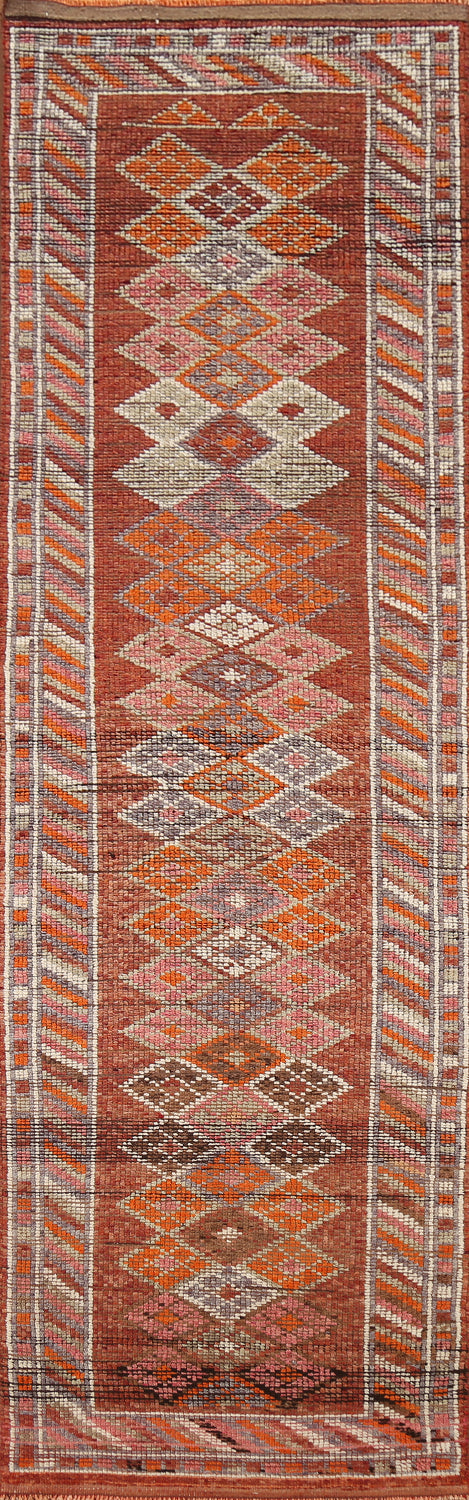 Geometric Oushak Turkish Runner Rug 3x13