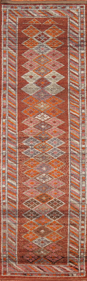 Geometric Oushak Turkish Runner Rug 3x13