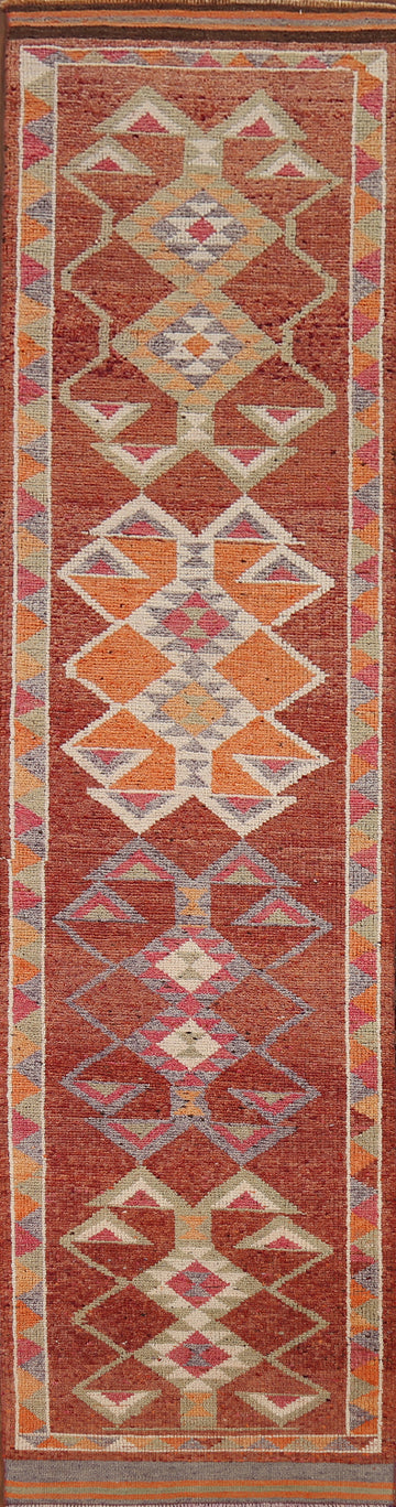 Geometric Wool Anatolian Turkish Runner Rug 3x13