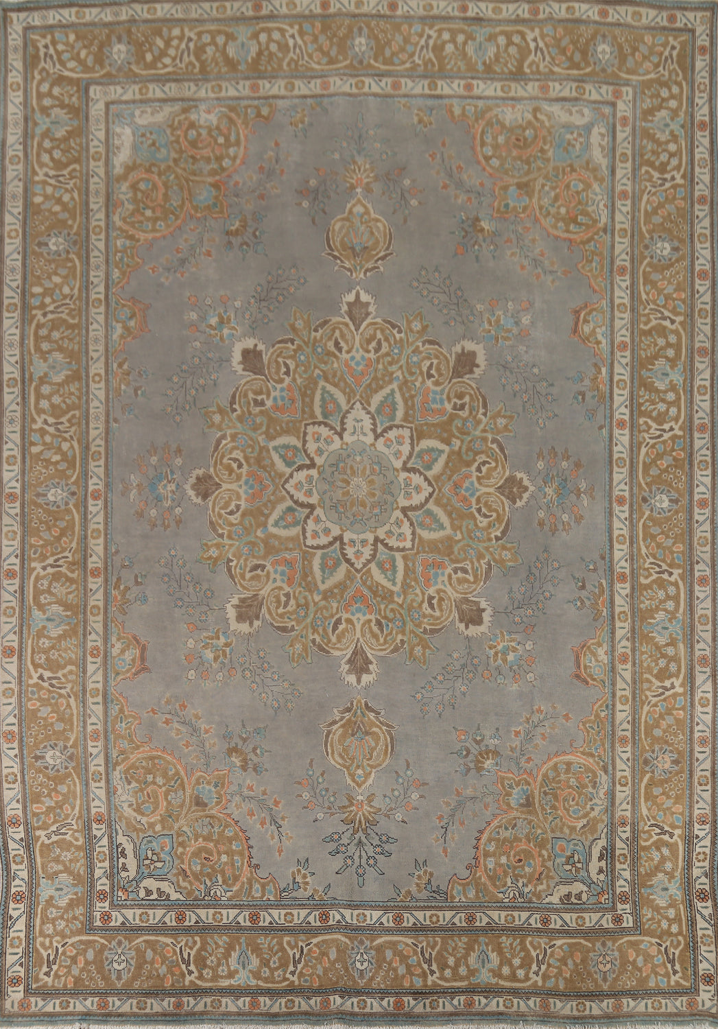 Vintage Gray Wool Tabriz Persian Area Rug 9x12