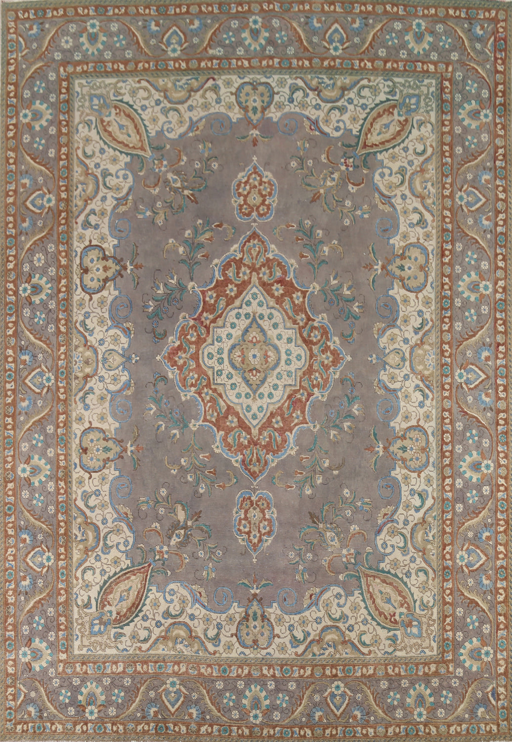 Vintage Gray Wool Tabriz Persian Area Rug 10x13