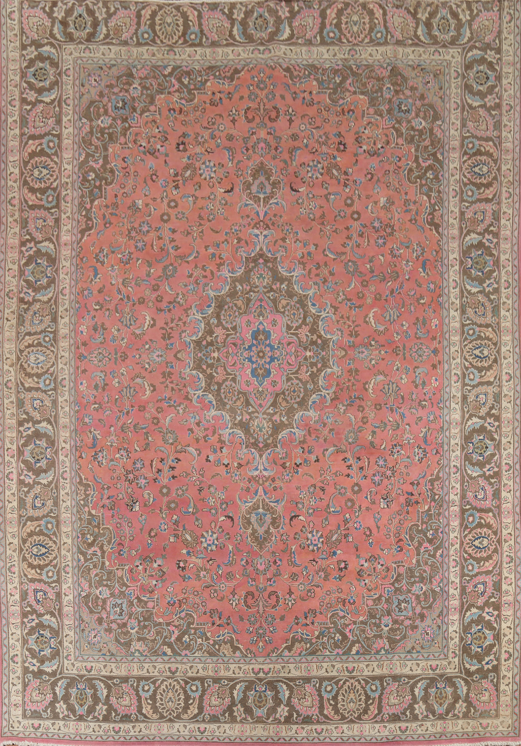 Traditional Pink Floral Mashad Persian Area Rug 10x12