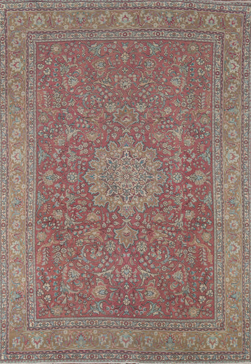 Vintage Floral Pink Tabriz Persian Area Rug 8x11